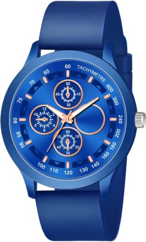 Analog Watch  - For Men New Four round Blue Color Dial Desing Blue silicone Belt Watch