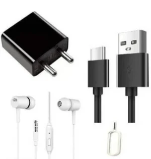 Charger+C Type Data Cable + Earphone + Sim Pin