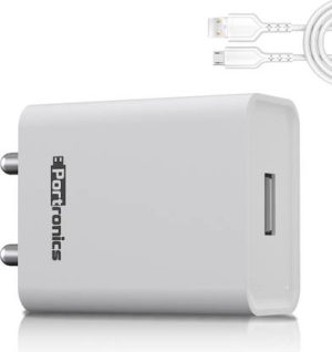 Portronics 12 W 2.4 A Wall Charger for Mobile with Detachable Cable??(White, Cable Included)