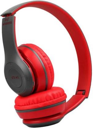 Techpunch BEST MATERIAL QUALITY IN BUILD RADIO & MIC WIRELESS HEADPHONE WITH DEEP BASS. Bluetooth & Wired??(Red, On the Ear)