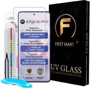 FIRST MART Edge To Edge Tempered Glass for Motorola Edge 60 Pro 5G, Motorola Edge 60 Pro, Edge 60 Pro 5G, UV Glue Tempered Glass with Cable Protector??(Pack of 1)