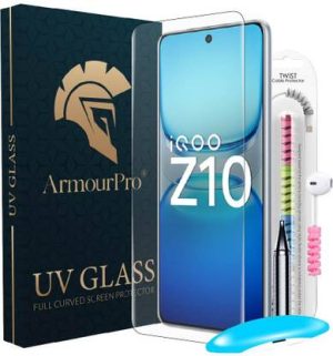 ArmourPro Edge To Edge Tempered Glass for iQOO Z10 5G, iQOO Z10, Z10 5G, UV Glue Tempered Glass with Cable Protector??(Pack of 1)