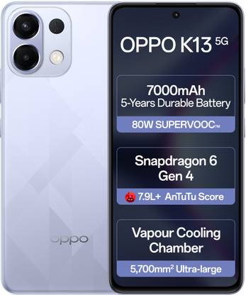 OPPO K13 5G with 7000mAh and 80W SUPERVOOC Charger In-The-Box (Icy Purple, 128 GB)??(8 GB RAM)