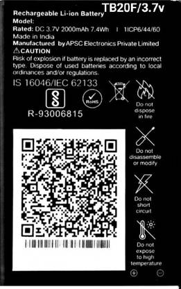 AEV Mobile Battery For  LYF Jio/TB20F/3.7V/2000mAh